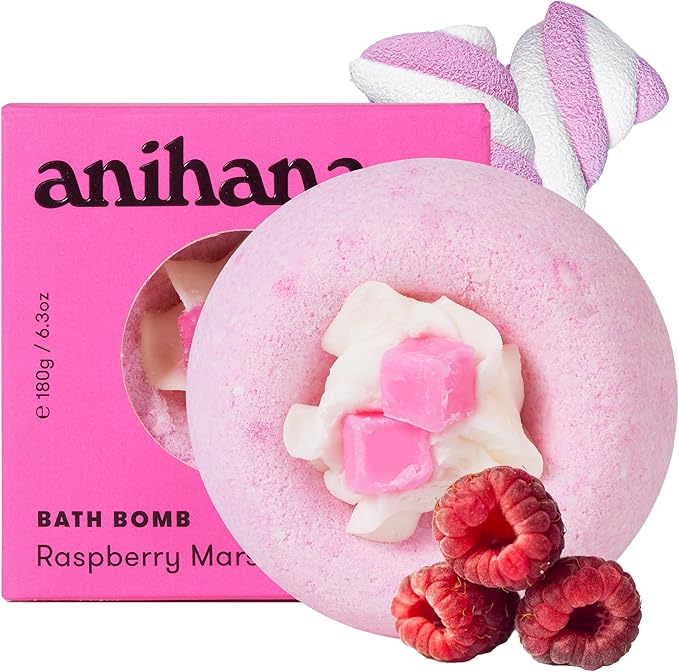 ANIHANA Bath Bomb with Coconut Oil, Paraben Free, Hand-Crafted Luxury Fizzers, Refreshing Raspberry Marshmellow Scent, 6.3 oz