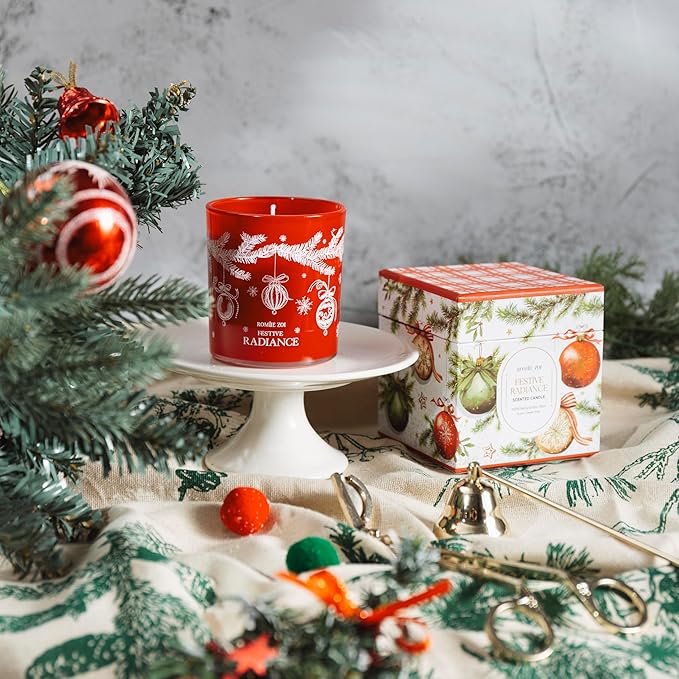 ROMIIE ZOI Christmas Scented Jar Candle - 6oz Soy Wax Candle - Festive Radiance Infused with Sweet Pine Aroma - with Beautiful Keepsake Box Special for Christmas/Holiday Gifts