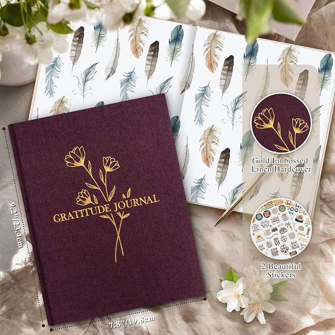 Lanpn Daily Gratitude Journal for Woman Men, 4 Month Mindfulness & Affirmation Planner, 7.8"x9.2" The 5 Minute Grateful Diary, Guided Reflection with Positivity Prompts Undated Notebook, Purple