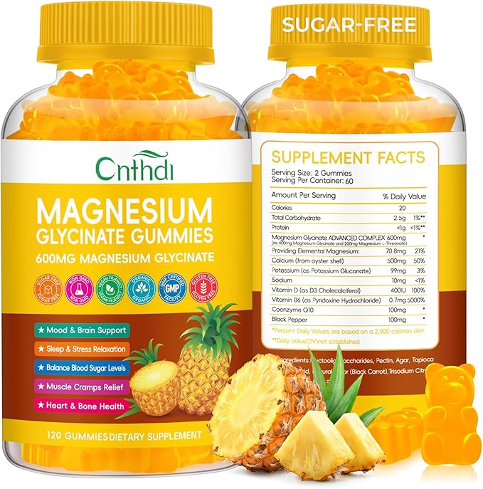 Magnesium Glycinate Gummies 600mg, Sugar Free Chewable Magnesium Gummies for Men & Women, Supports Evening Routine & Inner Balance, No Melatonin, Gluten Free, Non GMO, Vegan, 60 Days Supply