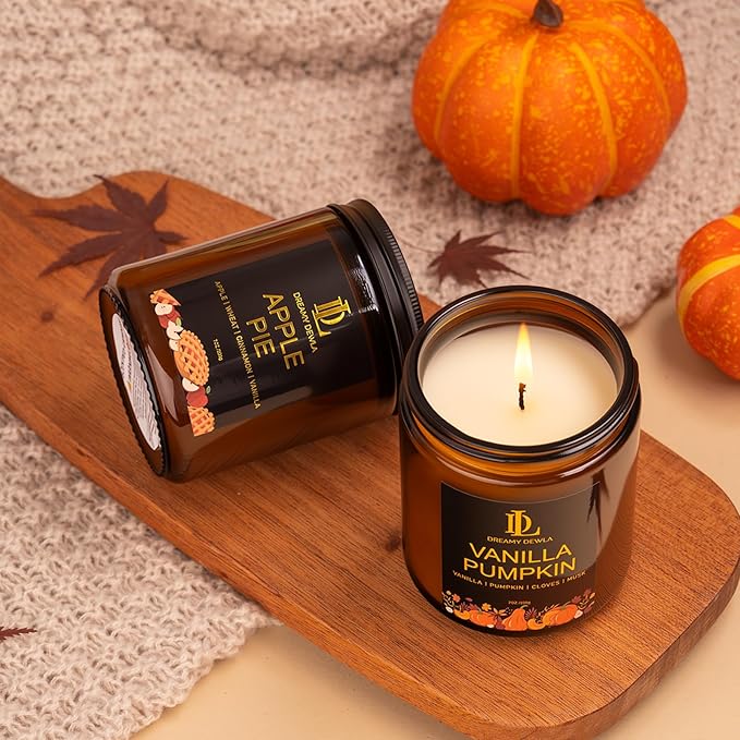 Fall Candle Set, Fall Scented Candles for Home, 4 Pack Soy Candle Set, Autumn Gifts for Women Men, Autumn Scents of Vanilla Pumpkin/Cinnamon Clove/Apple Pie/Fall Party