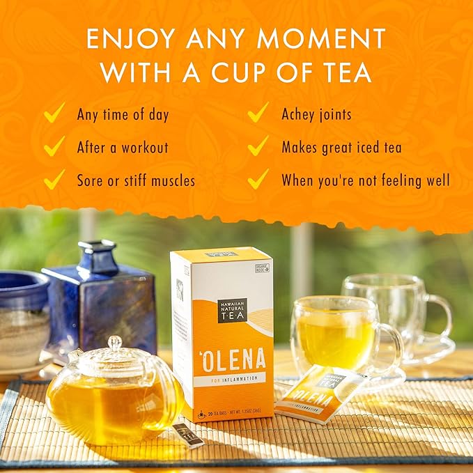 Olena Turmeric Tea, Herbal Green Tea Blend, All-Natural and Antioxidant-Rich Wellness Tea with Ginger and Black Pepper, Vegan and Keto-Friendly, 60 Tea Bags - Hawaiian Natural Tea