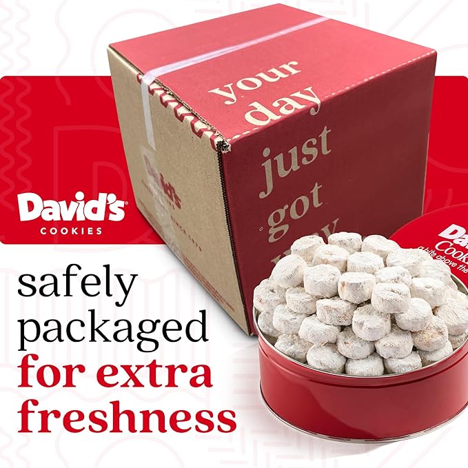 David's Cookies Gourmet Butter Pecan Meltaway Round Tin with Crunchy Pecans and Powdered Sugar, All-Natural Ingredients, Kosher, Ideal Present for Special Occasions, 64 Oz (2 Pack)