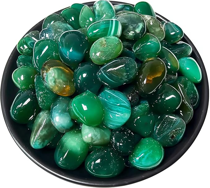 Green Agate Healing Crystal Stone Set - 24 Pieces, 0.6" Natural & Polished Stones for Healing, Meditation, Reiki, Chakra, Crafting & Decoration