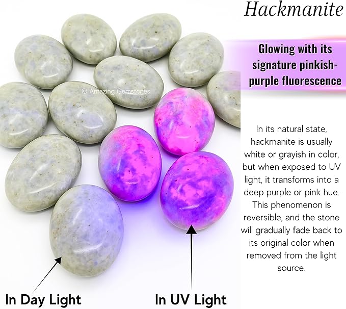 Amazing Gemstone Hackmanite Fluorescent Sodalite Crystals and Healing Stones - Large Palm Stone Crystals Piedra - Crystal for Good Luck, Meditation - Unique Stocking Stuffers, Gifts for Women, Men