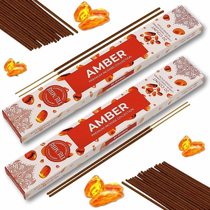 Amber Incense Sticks - Total 120 Insence-Sticks - 6 Packs of 20 Insense - Inciensos - Inscents - Natural Non Toxic Ingredients - Incents - Incence - Inscense - Insents