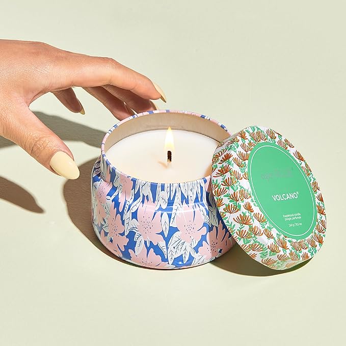 Capri Blue Scented Candles for Women & Men - Pattern Play Travel Tin Small Candles - Soy Wax Blend - Luxury Home Decor with Notes of Tropical Fruits and sugared Citrus (Volcano, 8.5 oz)