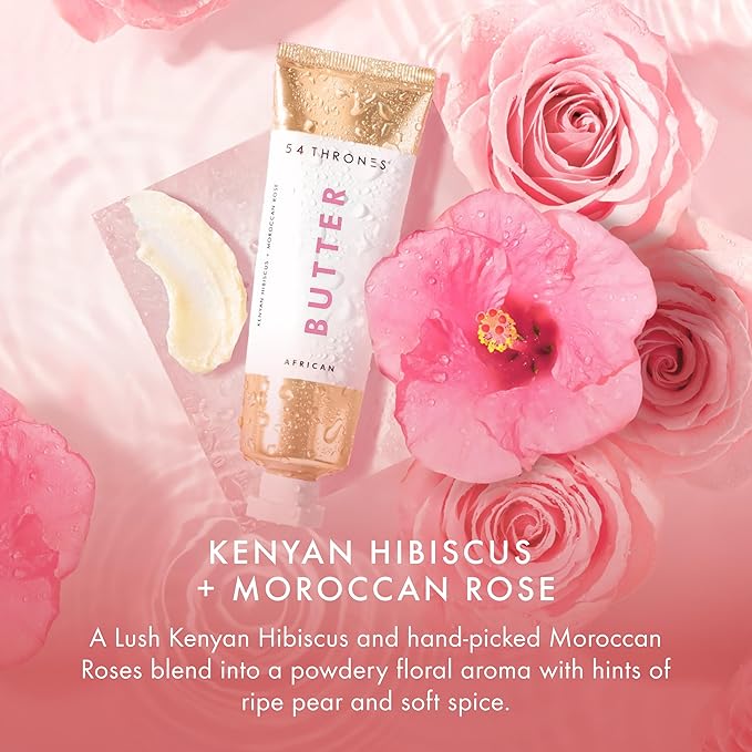 54 Thrones African Beauty Shea Butter, Intensive Dry Skin Support, Moisturizing Body Butter for Women, Moisturizing Body Balm and Cream, Kenyan Hibiscus + Moroccan Rose