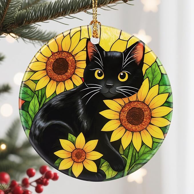 Christmas Ornament, Christmas Decoration, Ceramic-Style Black Cat Ornament, Heirloom Keepsakes, Holiday Ornaments, Holiday Presents, Unique Xmas Gifts, Gift Exchange Ornaments, Gift Idea