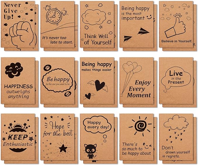 feela 30 Pack Kraft Notebooks, 15 Designs A6 Cute Mini Pocket Notebooks and Journals, Lined Motivation Small Journal Notebook Bulk for Women School Supplies Taking Memos, 4.1X5.8 in, 80 Pages