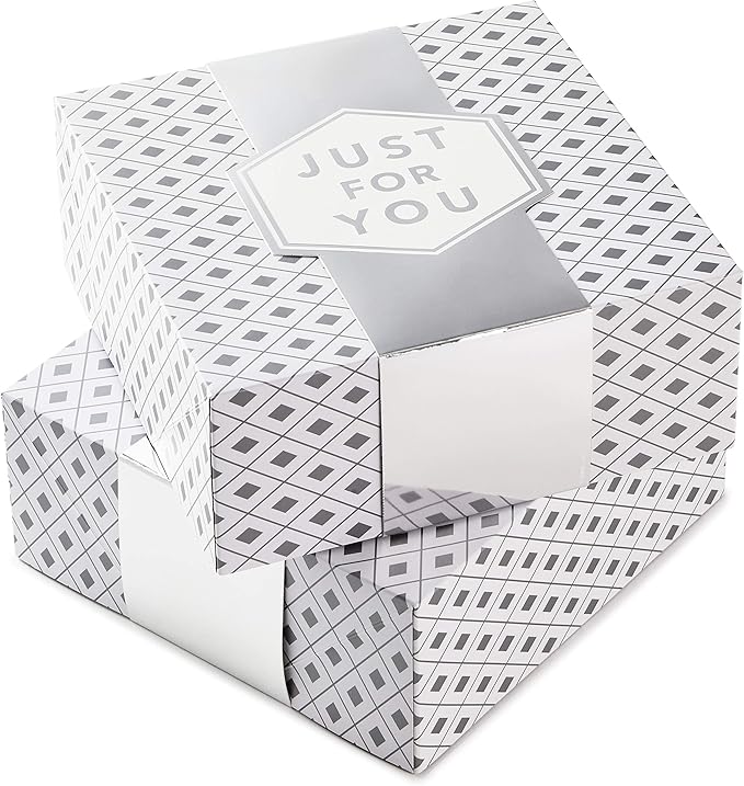 Hallmark 10" Large Gift Boxes with Wrap Bands (2-Pack: Silver and White, "Just For You") for Weddings, Graduations, Christmas, Birthdays, Wrapped Treats and Cookies
