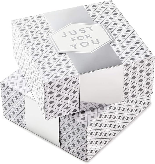 Hallmark 10" Large Gift Boxes with Wrap Bands (2-Pack: Silver and White, "Just For You") for Weddings, Graduations, Christmas, Birthdays, Wrapped Treats and Cookies