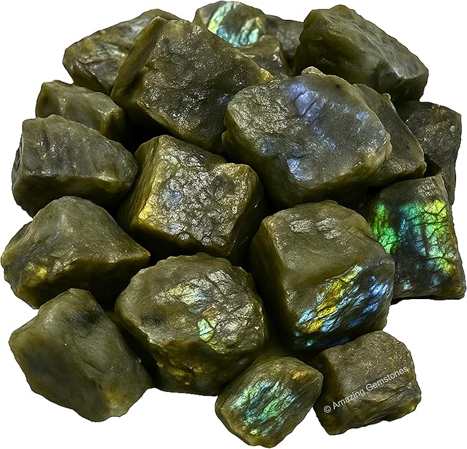 Amazing Gemstone 2 Pieces Labradorite Raw Crystals and Healing Stones, Natural Rocks for Tumbling and DIY Raw Stones and Crystals
