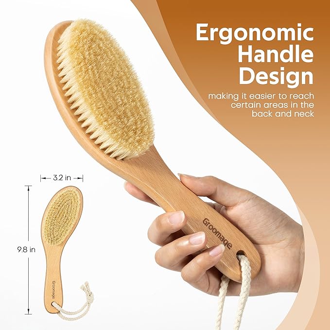 Dry Brush for Body, Natural Bristle Dry Exfoliating Body Brush for Skin Care, Cellulite, Lymphatic Drainage