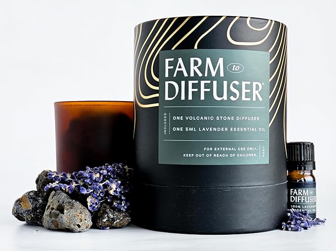 Lava Rock Diffuser and Lavender Essential Oil Set, Volcanic Stone Diffusers for Essential Oils, No Water, Non-Electric, Easy Aromatherapy Gift, Made in USA, Bedtime Self Care Ritual, Home Fragrance