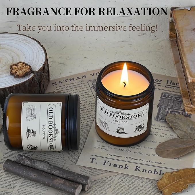 Old Bookstore Candle,Book Lovers Gifts,8 oz 40 Hours Burn Soy Wax Candle Gift for Readers Birthday Gifts for Book Lovers,Librarian