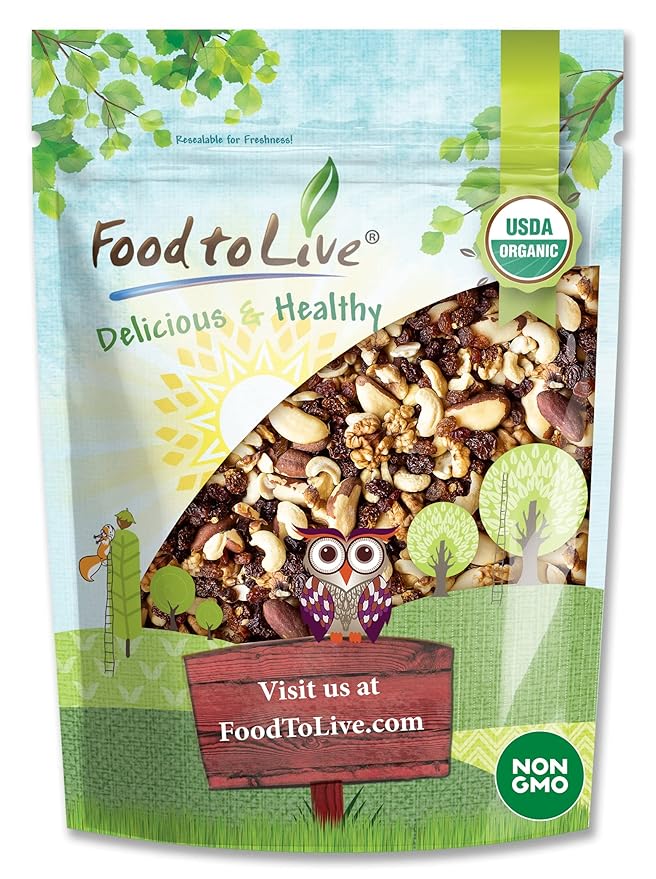 Food to Live Organic Energy Trail Mix, 1 Pound — Non-GMO and Raw Nuts and Berries including Cashews, Golden Berries, Raisins, Walnuts, and Brazil Nuts. Non-Irradiated, Vegan Superfood, Bulk