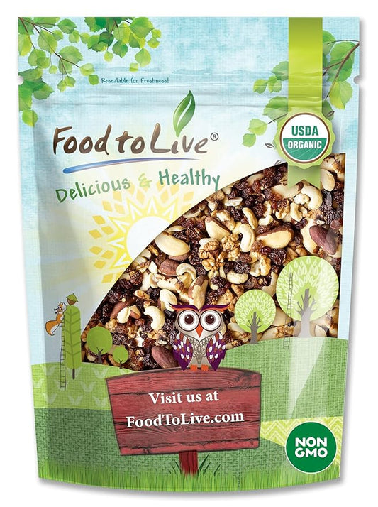 Food to Live Organic Energy Trail Mix, 1 Pound — Non-GMO and Raw Nuts and Berries including Cashews, Golden Berries, Raisins, Walnuts, and Brazil Nuts. Non-Irradiated, Vegan Superfood, Bulk
