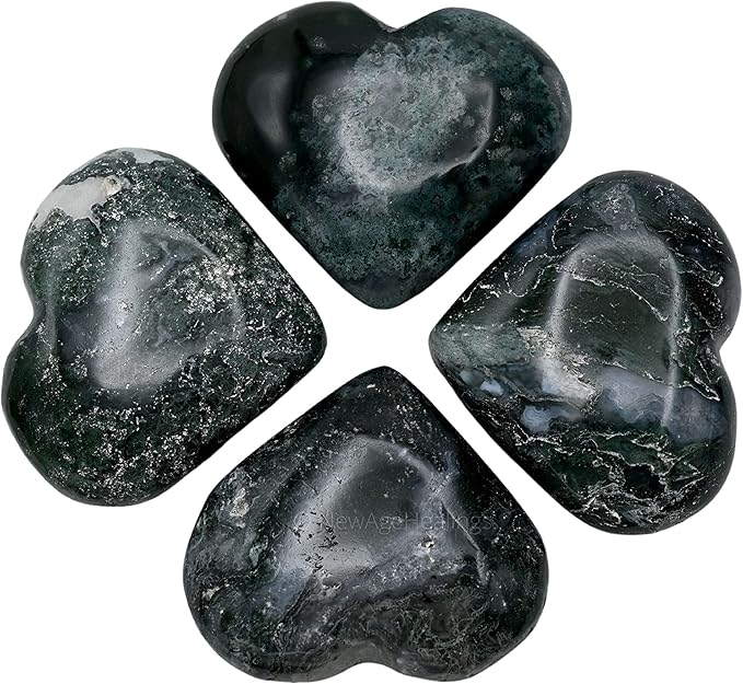 Amazing Gemstone Moss Agate Crystals and Healing Stones - Large Palm Stone Crystals Piedra - Crystal for Good Luck, Balanced Positive Energy, Meditation - Unique Stocking Stuffers, Gifts for Women