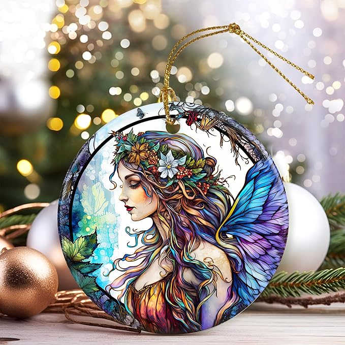 Colorful Ceramic Fairy Christmas Ornament, Fairy Ornaments for Christmas Tree, Holiday Decorations, Christmas Decor, Fairy Gifts, Fairy Lovers, Christmas Ornament Gift Ideas - Pattern B