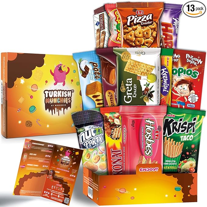 Midi International Snack Box | Premium Exotic Foreign Snacks | Unique Snack Food Gifts Included | Try Extraordinary Turkish Snacks | Candies from Around the World | 12 Full-Size + 1 Bonus