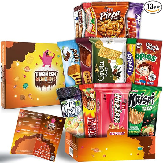 Midi International Snack Box | Premium Exotic Foreign Snacks | Unique Snack Food Gifts Included | Try Extraordinary Turkish Snacks | Candies from Around the World | 12 Full-Size + 1 Bonus