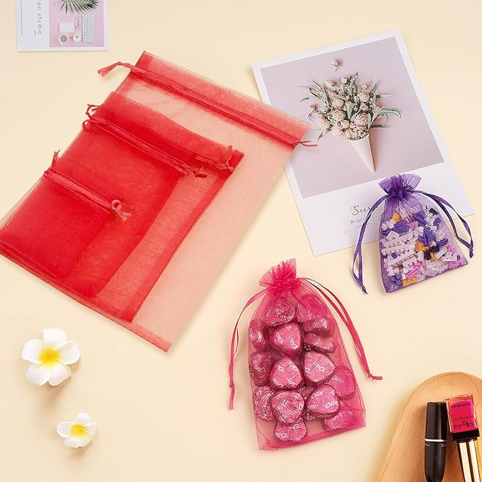 50 Pcs 6x9 Inch Organza Bags, Mesh Bags Drawstring Treat Bag Jewelry Pouch Bag for Christmas Gift Party Favor Wedding(Red)