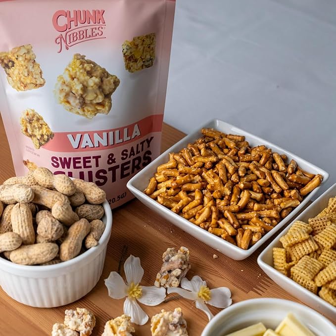 Chunk Nibbles Original Vanilla Snack Clusters - Grandma Cuddy’s Recipe with Pretzels, Corn Squares & Peanuts - Sweet & Salty Classic, Handcrafted, Small Batch - 4.25oz Resealable Pouch (3 Pack)