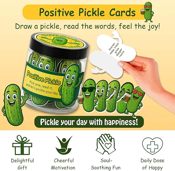60 Positive Pickle Cards Jar, Affirmation Cards for Women, Teens, Emotional Pickle Gifts, Positive Pickle Jar, Funny Pickle Gifts for Women, Teen Girl Birthday Gifts, Positivity Jars