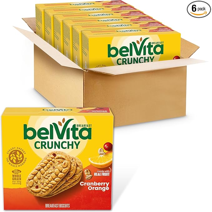 belVita Breakfast Bars Biscuits, Cranberry Orange, 30 Total Packs, 6 Boxes (4 Biscuits Per Pack)