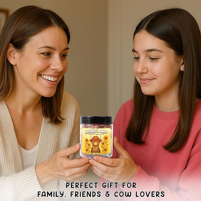 Positive Highland Cow Jar, 60 Affirmation Cards For Women, Girls, Mental Health & Stress Relief Support Gift, Highland Cow Gifts For Women, Coworker, Teen Girl Gift Trendy Stuff, White Elephant Gifts