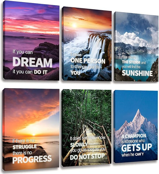 Inspirational Quotes Motto Wall Art，Motivational Office Wall Art Decoration Painting, Suitable for Library, School, Gym,Office， Living Room,Home Deco,Tabletop/Hanging,| 6-pack29 x 38 cm (Framed…) D