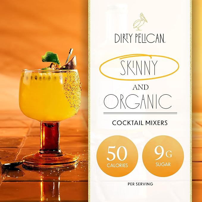 Dirty Pelican Cocktail Mixers - Mango Passionfruit Margarita - Skinny & Organic Drink Mixes for Cocktails - Low Calorie Mocktails - Low Sugar - Vegan - Gluten Free - No Preservatives - 750ml (1 Bottle)