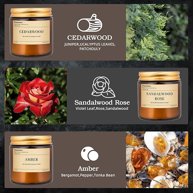 9 Pack Soy Candles for Home Scented |（Cedarwood/Sandalwood Rose/Amber） Long-Lasting 270 Hours, Natural Scented Candles Gift for Women & Men, Birthday, Mother’s Day, Christmas, Thanksgiving