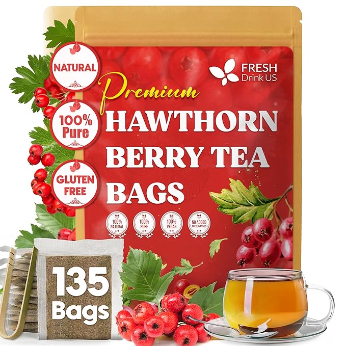 FreshDrinkUS, Premium Hawthorn Berry Tea - 135 Tea Bags - 100% Natural Herbal Infusion, Caffeine-Free, Rich Aroma & Smooth Taste. Vegan