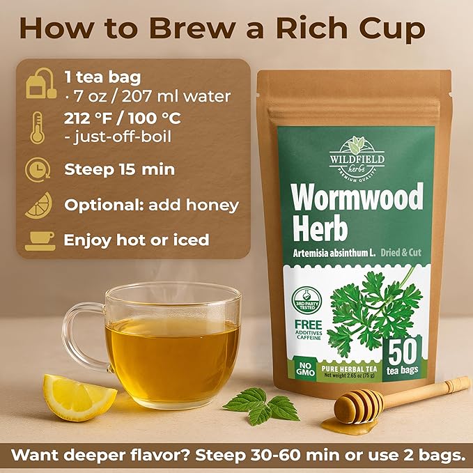 50 Bags Wormwood Herbal Tea (Artemisia Absinthum L.) – 50 Tea Bags 1.5g Absinthe Wormwood Herb