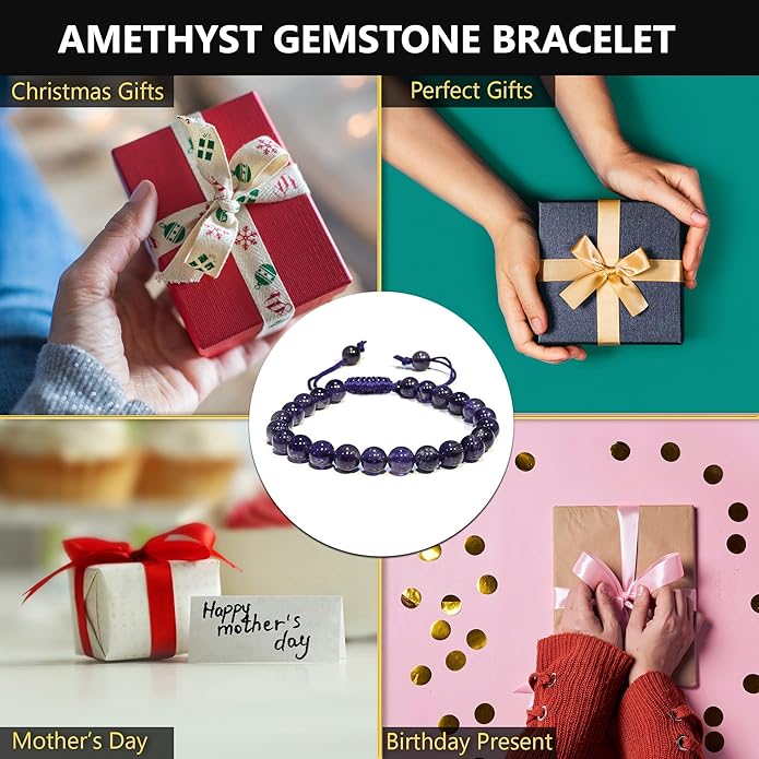 Energy Protection Crystal Handmade Adjustable Bead Bracelet Perfect for Men, Women’s Gift - Gemstone Healing Stretch Bracelet Pulsera Para Hombre Mujer Stocking Stuffer