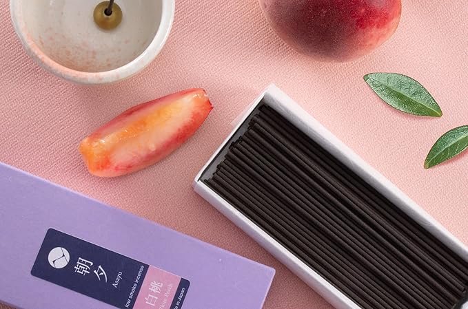 Asayu Japan Incense Sticks with Low Smoke for Morning or Evening Meditation, Relax or Yoga, Made in Japan 40gr - White Peach-Scent