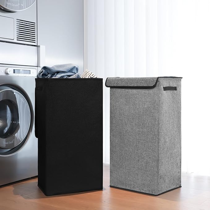 DOKEHOM 100L Laundry Basket with Lid and Removable Laundry Bags, Large Collapsible Laundry Hamper for Bedroom, Bathroom, Laundry Room, Colloge (Black)