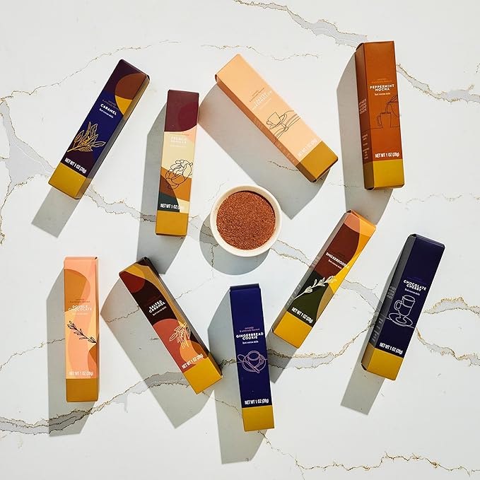 Thoughtfully Gourmet Hot Chocolate Gift Set, Flavors Include Salted Caramel, Peppermint, French Vanilla and More, Packaged in Gift Box with Bow, Set of 9