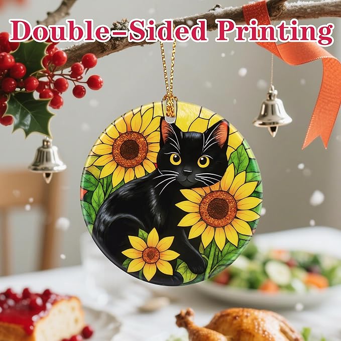 Christmas Ornament, Christmas Decoration, Ceramic-Style Black Cat Ornament, Heirloom Keepsakes, Holiday Ornaments, Holiday Presents, Unique Xmas Gifts, Gift Exchange Ornaments, Gift Idea