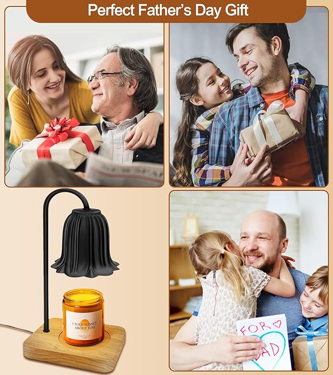 Candle Warmer Lamp, Dimmable Candle Warmer with 2 Bulbs, Birthday Gifts for Women Mom, Dad and Fathers, House Warming Gifts New Home Room Decor, 2H/4H/8H Timer Black Flower Candle Lamp Heater