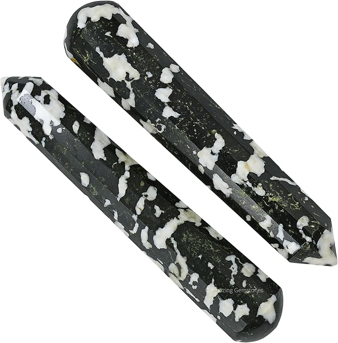 Amazing Gemstone Black and White Tourmaline Crystal Wand Massage Stick - Pelvic Wand Gua Sha for Adults - Crystals and Healing Stones Massage Wands for Adults Gifts (Pointed)