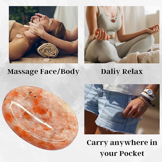 Amazing Gemstone Sunstone Worry Stone, Healing Crystals - Piedra Crystal Fidget for Gift, Meditation, Calming, Relaxation, Stress Relief
