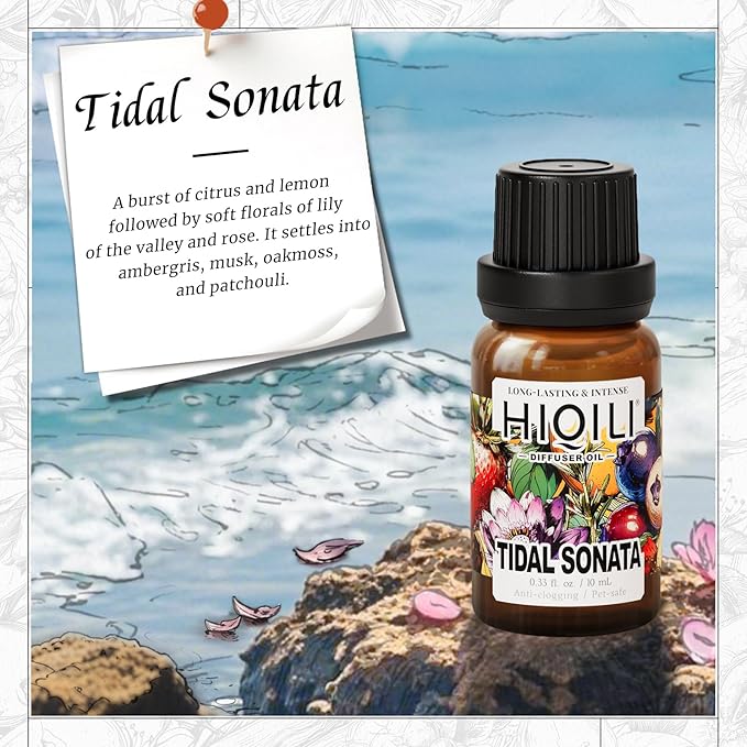 HIQILI Tidal Sonata Diffuser Oil for Humidifiers, Inspired by Gi. o Acqua di, Refill for Reed Diffusers, Mediterranean Vibe - 0.34 Fl Oz