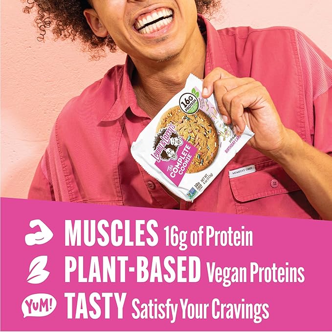 Lenny & Larry's The Complete Cookie, Birthday Cake, Soft Baked, 16g Plant Protein, Vegan, Non-GMO, 4 Ounce Cookie (Pack of 12)