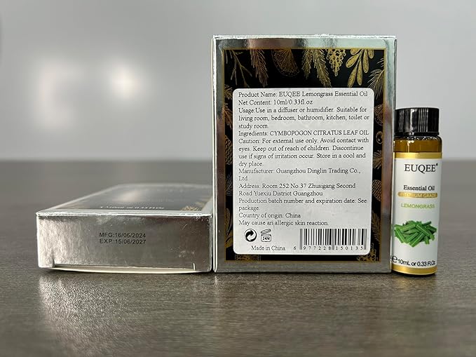 EUQEE Lemongrass Essential Oil 0.33 oz/10 ml Premium Essential Oil for Diffusers, Humidifier, Candle Making, DIY Soap