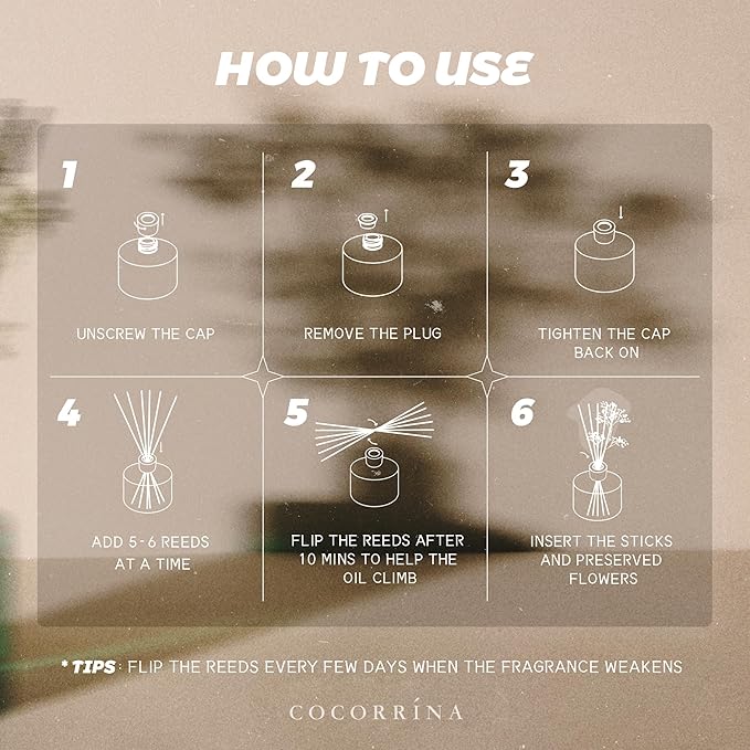 COCORRÍNA Reed Diffuser - Ocean Mist 6.7 Fl.oz Reed Diffuser Set with Sticks & Preserved Baby's Breath, Reed Diffuser for Home Bathroom Shelf Decor