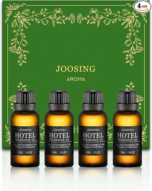 Hotel Diffuser Oils Gift Set, Joosing Hotel Scent Essential Oils 4 x 30ml Large Bottles (4 Fl Oz Total), Premium Fragrance Oil No. 10010 The Shangri-La for Aromatherapy Diffusers and Humidifiers