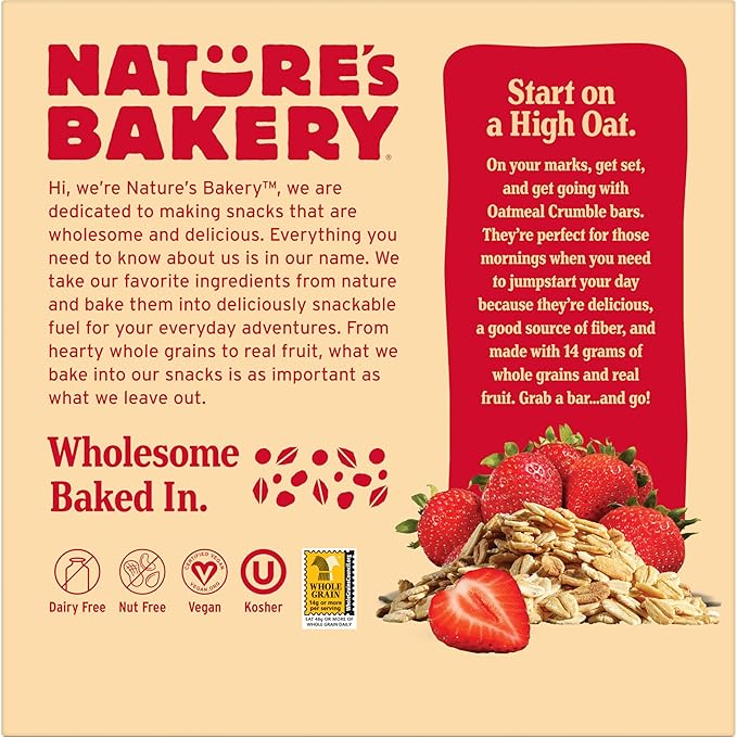 Nature's Bakery Oatmeal Crumble Bars, Strawberry, 6-6 Count Boxes (36 Bars), Vegan Snacks, Non-GMO